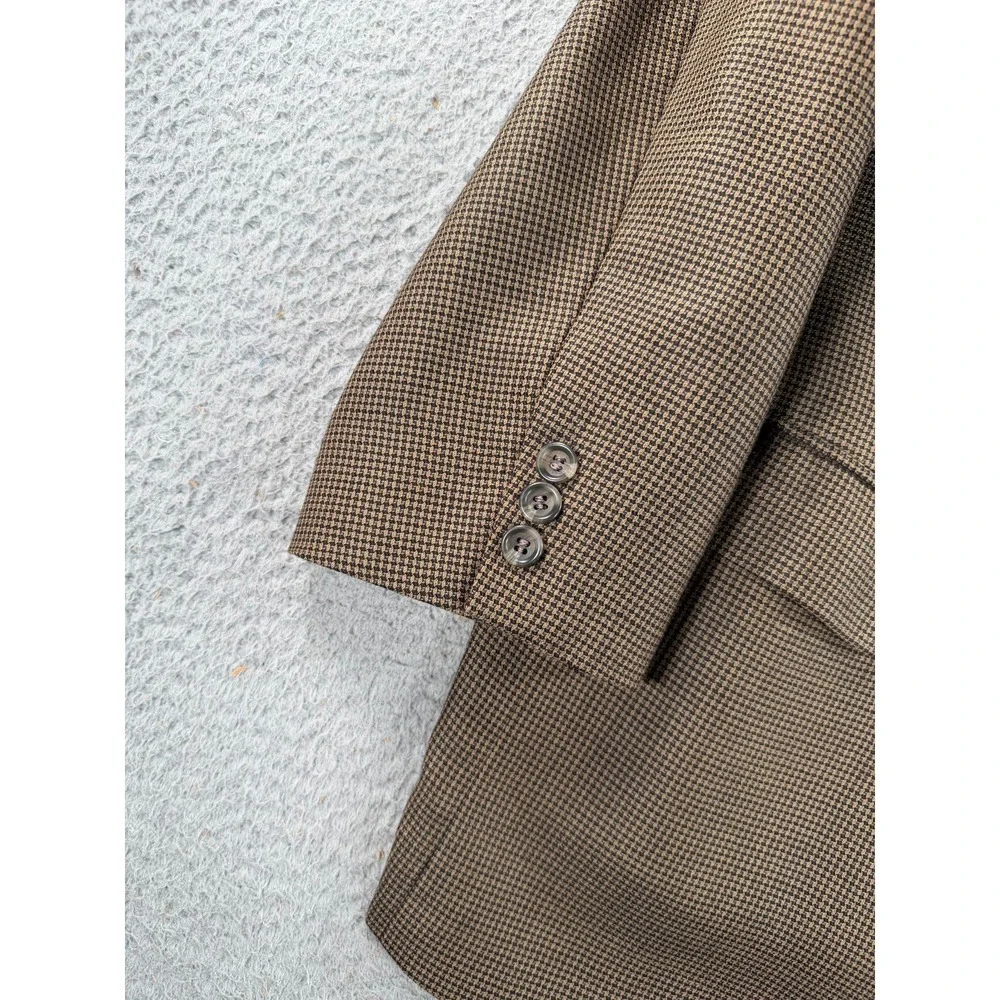 VTG Kilgour French Stanbury Blazer Mens Brown Wool Houndstooth Union Made Canada